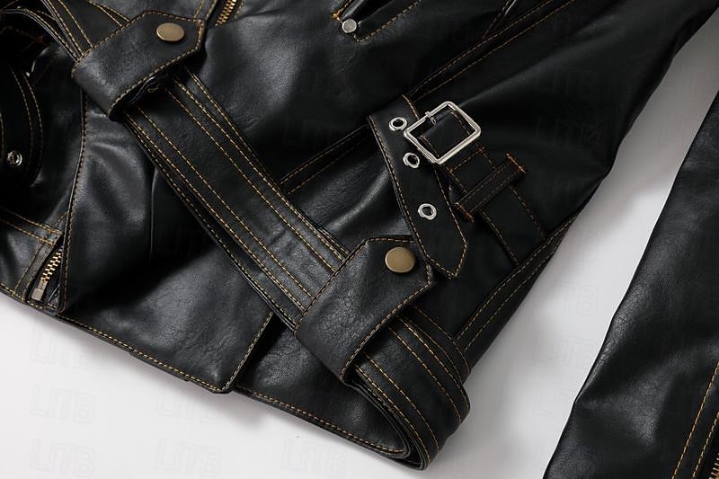 Herren Kunstlederjacke Bikerjacke Vintage Lederjacke Straße Motorrad Thermowarm Tasche Frühling & Herbst Einfarbig Streetwear Lässig Umlegekragen Regulär Kunstleder Schwarz Braun Jacken 2026 - $91.99 –P15