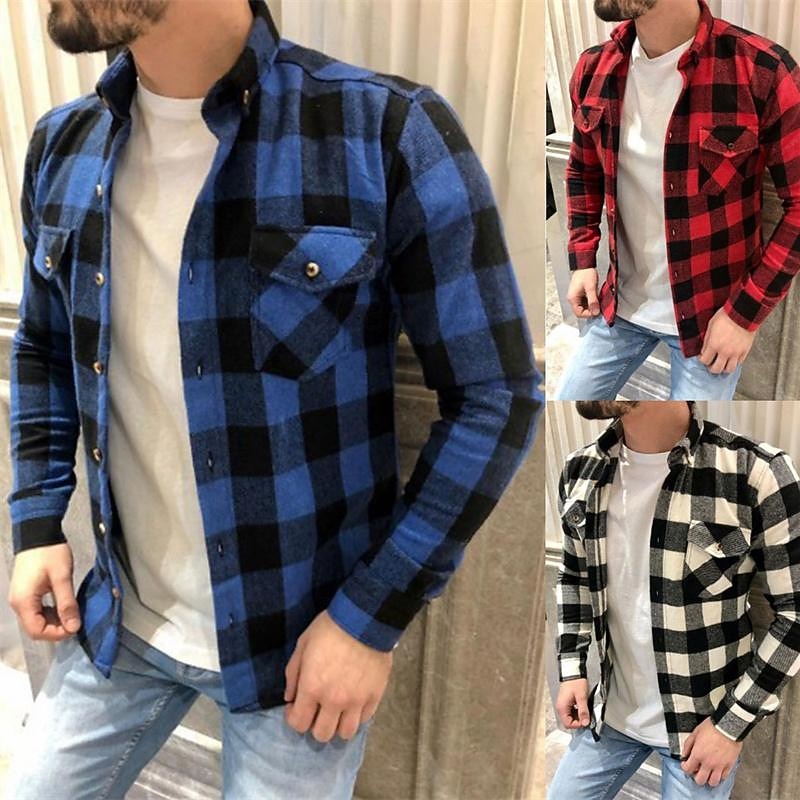 Per uomo Camicia casual Camicia con Bottoni Sopracamicia Camicie a quadri Rosso Blu scuro Beige Manica Lunga Plaid Bavero Vacanza Camicia hawaiana Tasca Abbigliamento Poliestere Moda Casual del 2026 a $24.99 –P1