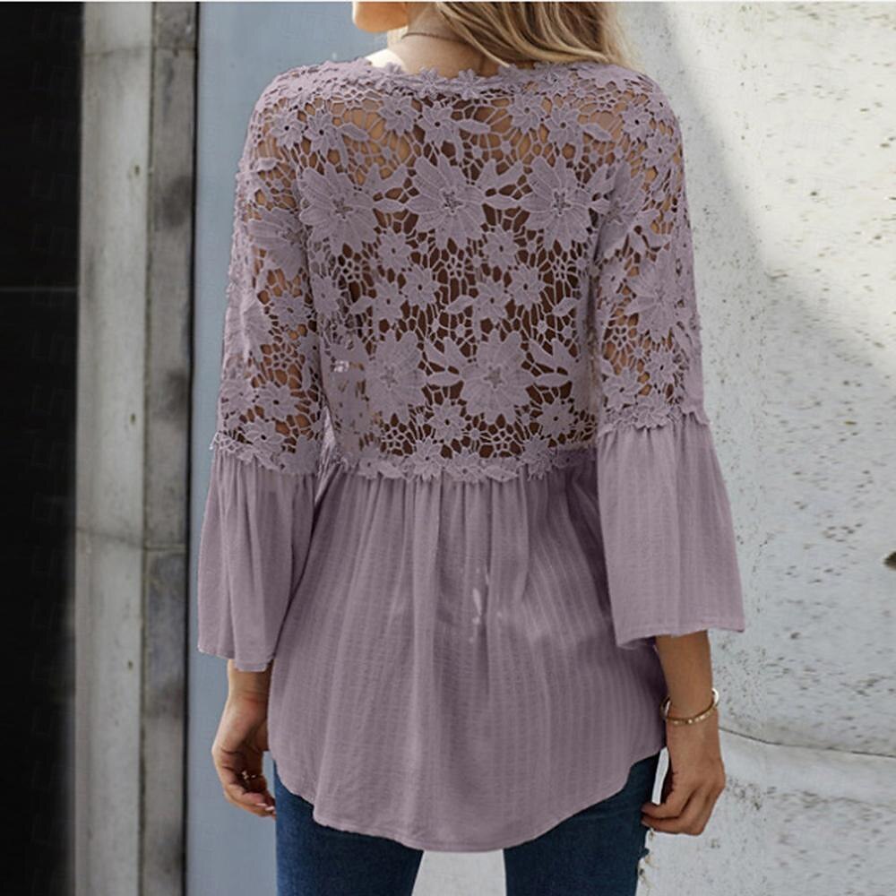 Shirt Boho Shirt Lace Shirt Blouse Women's Black White Pink Solid Color Lace Button Street Daily Fashion V Neck S 2025 - $24.99 –P13