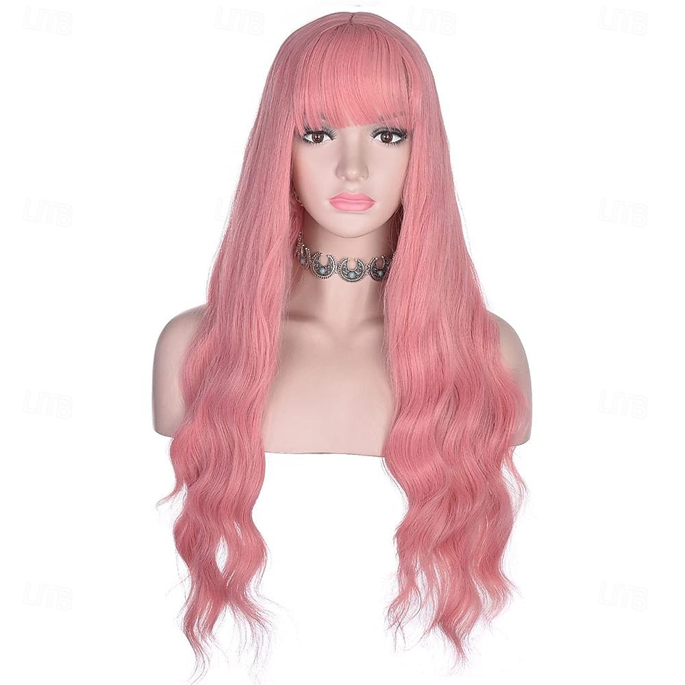 hosszú hullámos zöld paróka frufruval hőálló szintetikus haj parókák nőknek halloween jelmez cosplay party St.patrick napi parókák 2025 - $20.99 –P10