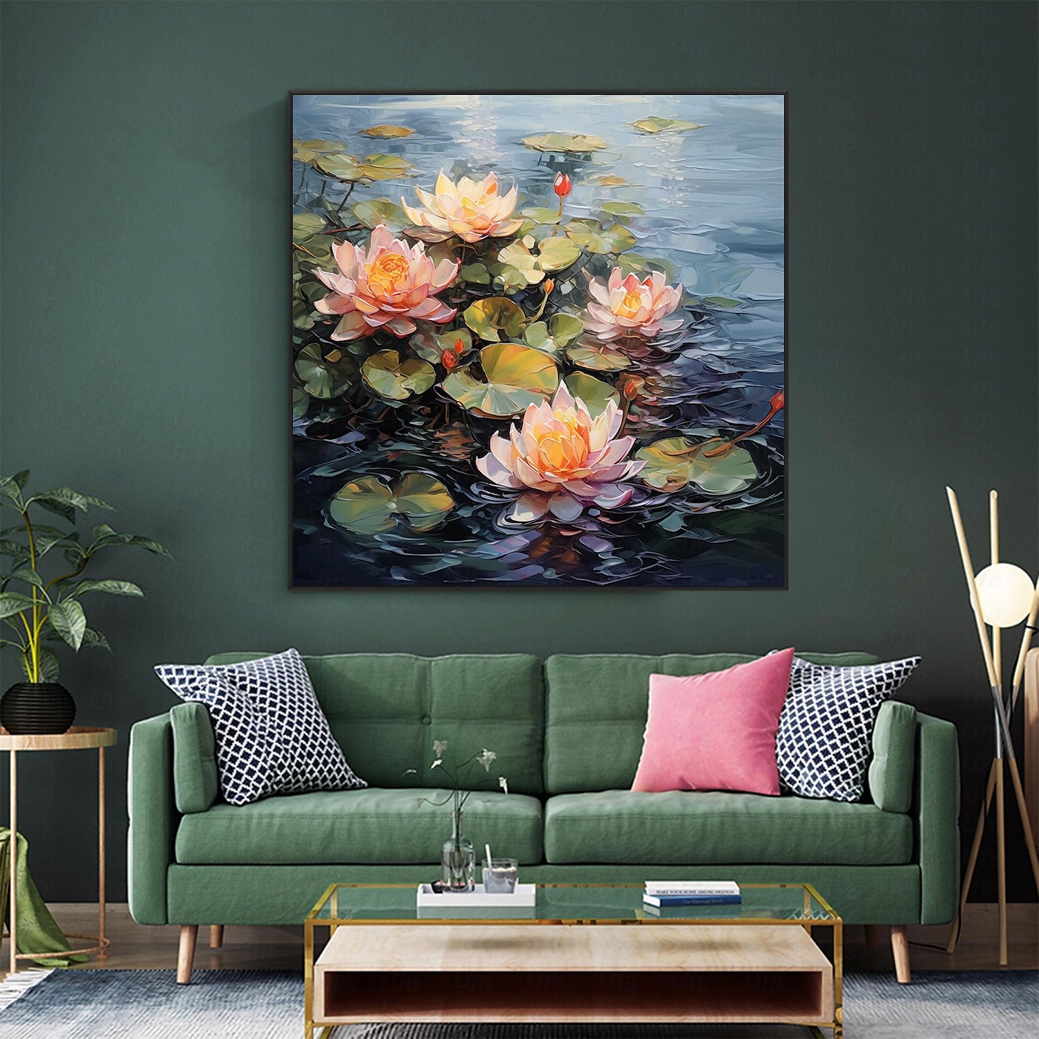 Оригинальная картина маслом с цветком лотоса ручной работы на холсте, настенный художественный декор, минималистское озеро для домашнего декора с натянутой рамкой/без внутренней рамы, картина 2025 - €132.51 –P10