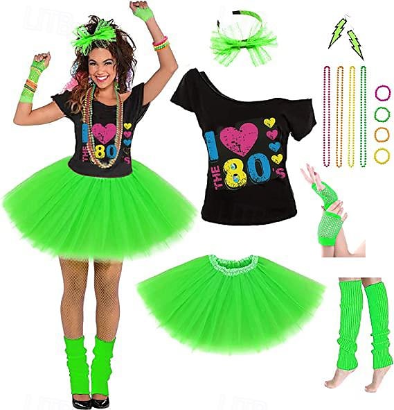 Disco Años 80 Y2K Falda Accesorios T-Shirt Retro Sin Cuello Mujer Chica Fiesta y Noche Discoteca Desfile del orgullo Adulto Más Accesorios Primavera verano 2025 - $54.99 –P4