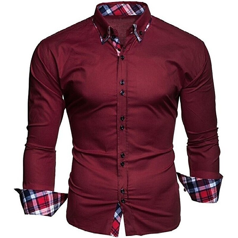 Herren Oberhemd Knopfhemd Schwarz Weiß Wein Langarm Farbblock Umlegekragen Frühling & Herbst Hochzeit Täglich Bekleidung Hemden mit Kragen 2025 - $16.49 –P5