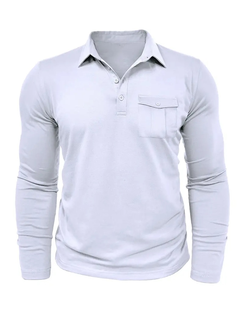 Herren Poloshirt Polos mit Knöpfen Casual Sport Kargen Langarm Modisch Basic Glatt Taste Tasche Frühling & Herbst Regular Fit Schwarz Weiß Armeegrün Rote Marineblau Dunkelgrün Poloshirt 2025 - $22.99 –P11