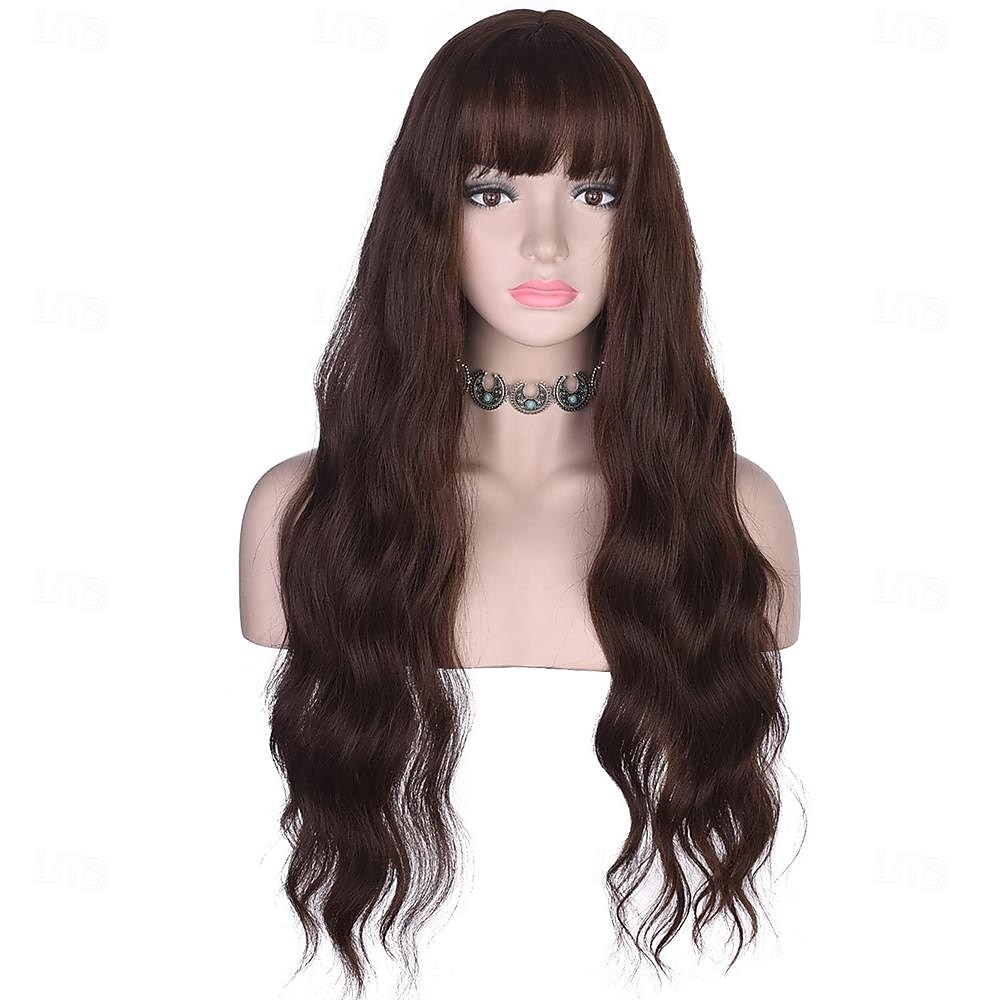 hosszú hullámos zöld paróka frufruval hőálló szintetikus haj parókák nőknek halloween jelmez cosplay party St.patrick napi parókák 2025 - $20.99 –P9