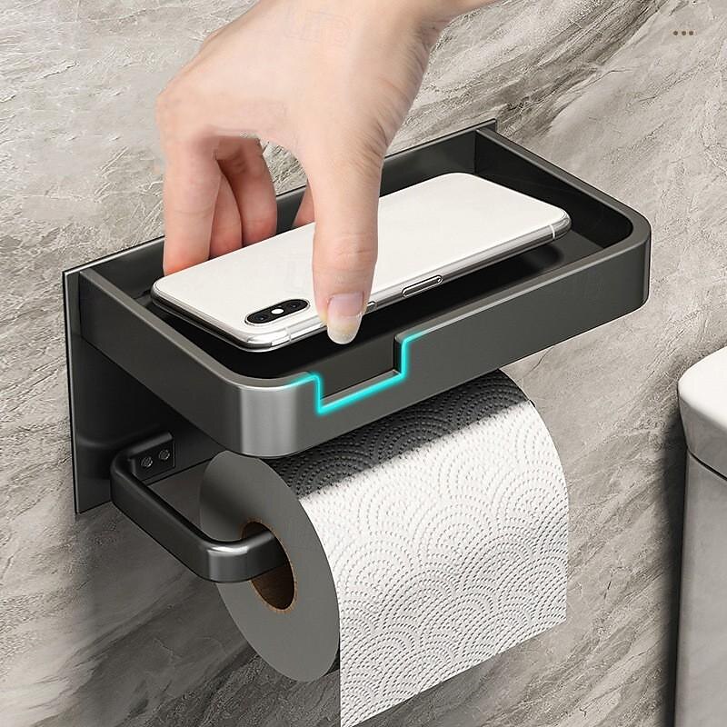 Caja de pañuelos higiénico, cajón de papel higiénico montado en la pared, estante de almacenamiento de papel higiénico no perforado para baño 2025 - $23.99 –P7