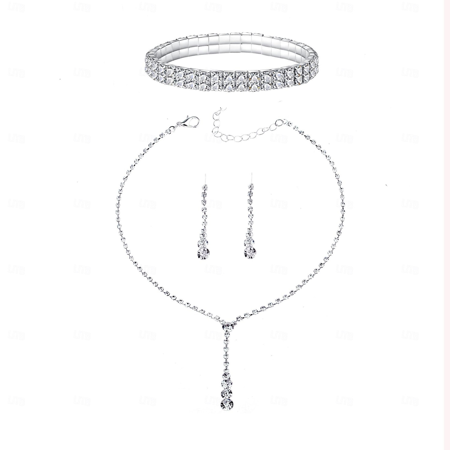 Conjunto de Joias de Água Diamante para Vestidos de Dama de Honra Brincos Colar de Ondas de Gota de Água Pulseira Presente de Dia dos Namorados de 2026 por $16.09 –P4
