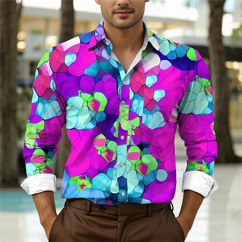 Voor heren Kleurenblok Kleurrijk Overhemd Overhemd met knopen Lange mouw Abstract Subcultureel Alledaagse kleding Uitgaan Lente Strijkijzer Zak Afdrukken Button-omlaag Geel Paars Groen 2025 - $26.99 –P10