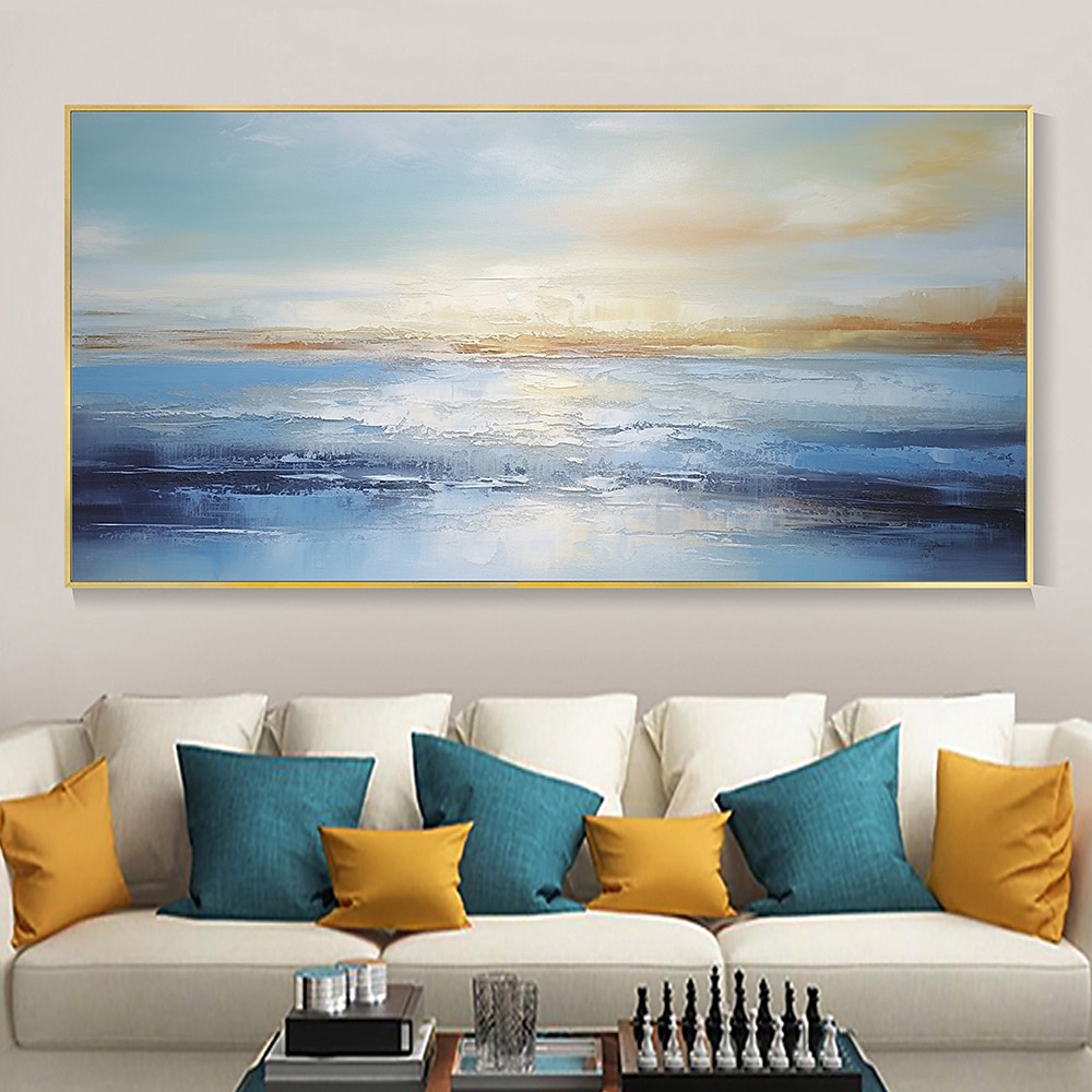 handgemaltes abstraktes Ozean-Ölgemälde, Wandkunst, Strand, Meereslandschaft, Leinwand, strukturiertes Gemälde, handgemaltes Gemälde mit blauen Himmel und Wolken, Heimdekoration auf Leinwand 2025 - $69.99 –P1
