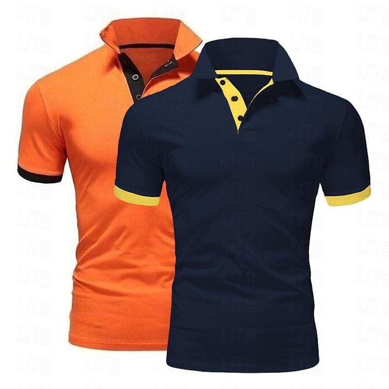 Férfi POLO trikó Golfing Hétköznapi Sport Hajtóka Rövid ujjú Divat Alap Tömör szín Klasszikus stílus Nyár Normál Sötétkék + fehér Fekete + sötétkék Szürke+Navy Blue Narancs+Navy Yellow Burgundy+Navy 2025 - $16.49 –P15