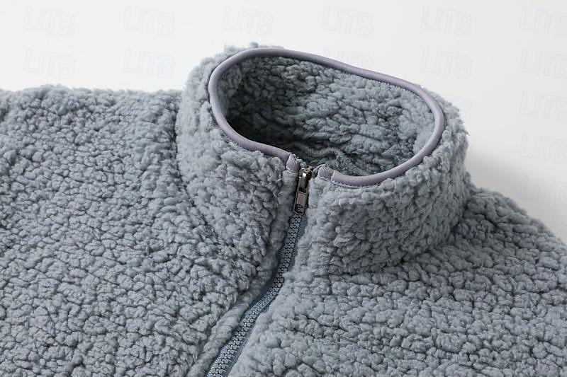 női cipzáras pulóver gyapjú kabát vintage teddy sherpa gyapjú egyszínű valentin nap utcai alkalmi v nyak cipzáras zseb hosszú ujjú rózsaszín kék zöld szürke ősz & téli 2025 - $38.99 –P3