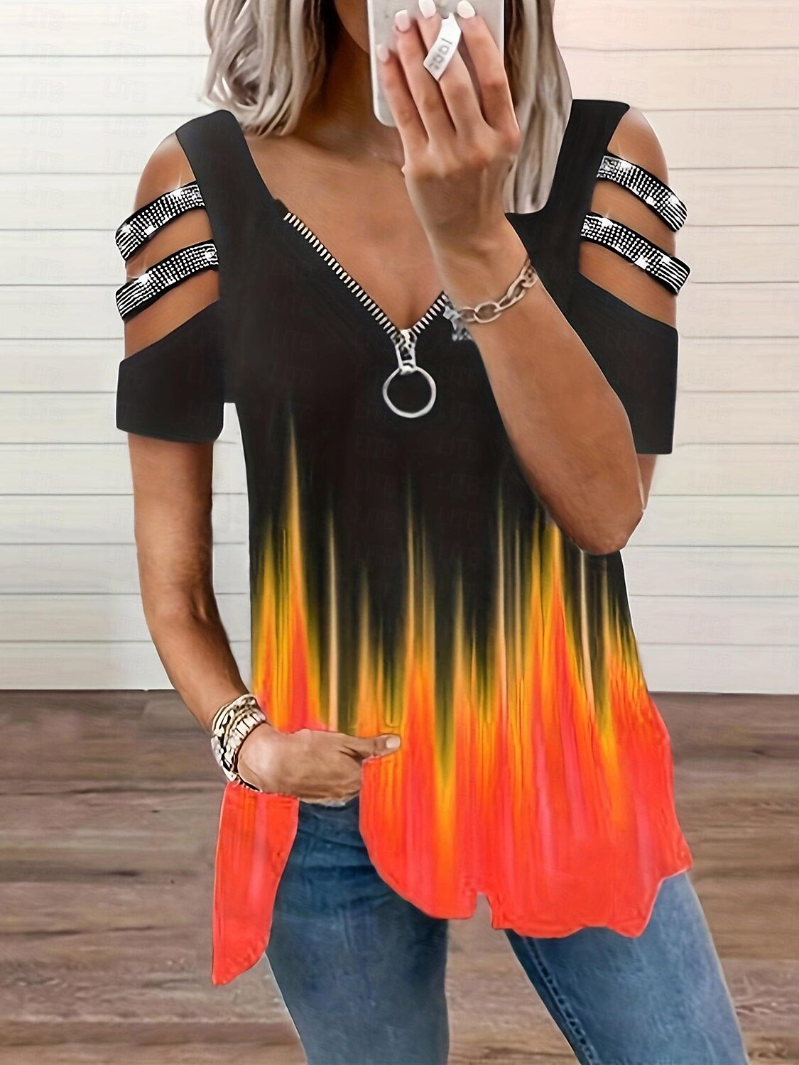 Blusa Mujer Rosa Azul Piscina Naranja Inodoro Estampado Reluciente Calle Cita Diario Escote en Pico Holgado S 2025 - $26.99 –P1