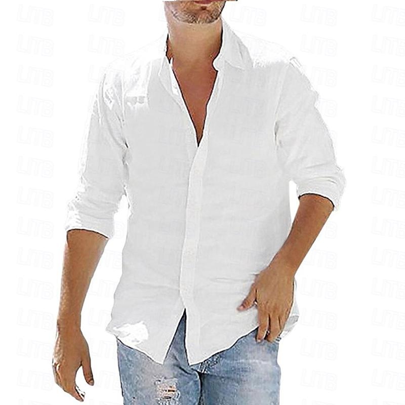 Herren Hemd Sommerhemd Knopfhemd Lässiges Hemd Strandhemd Schwarz Weiß Dunkelblau Langarm Glatt Kargen Hawaiianisch Festtage Bekleidung Modisch Brautkleider schlicht Komfortabel 2025 - $19.49 –P1