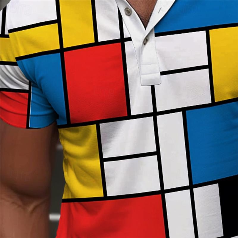 Ανδρικά Καρό Πουκάμισο γκολφ Κοντομάνικο Μπλουζάκια πόλο Πουκάμισα με γιακά Βίντατζ Καθημερινό Ρούχα διακοπών Επίσημο ένδυμα Ρούχα Φεστιβάλ Κουμπιά 3D εκτύπωση Καλοκαίρι Ανθισμένο Ροζ Ρουμπίνι Μπλε 2026 - $23.99 –P2