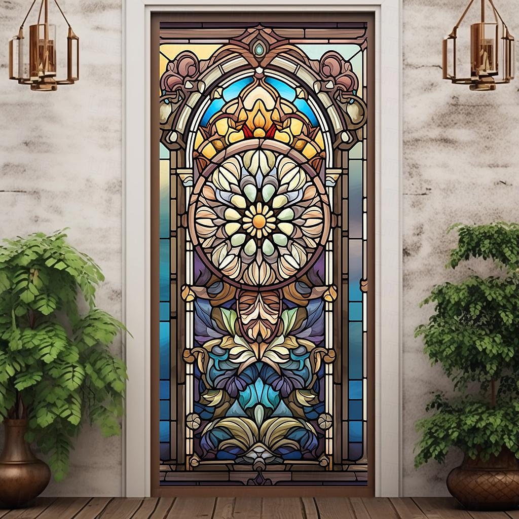 farget glass mandala dørdeksler veggmaleri dekor dør billedvev dør gardin dekorasjon bakteppe dør banner avtakbar for inngangsdør innendørs utendørs hjemme rom dekorasjon gårdshus dekor forsyninger 2026 - $28.99 –P1