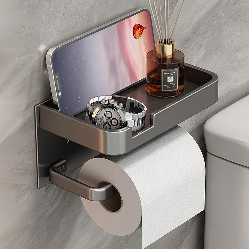 Caja de pañuelos higiénico, cajón de papel higiénico montado en la pared, estante de almacenamiento de papel higiénico no perforado para baño 2025 - $23.99 –P1