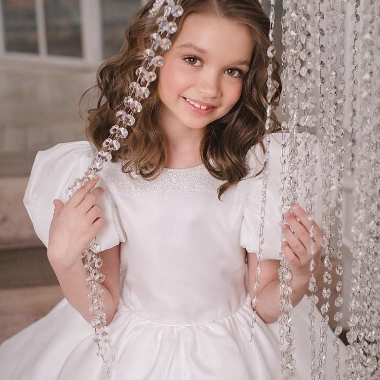 Infantil Para Meninas Vestido de daminha de honra Vestido de festa Côr Sólida Manga Longa Espetáculo Casamento Festa Com Transparência Princesa Doce Com Transparência Longuette Vestido da bainha de 2025 por $47.99 –P3