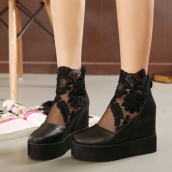 scarpe da donna con zeppa e plateau bianche con ricami floreali in pizzo – eleganti calzature da sposa o da festa casual del 2025 a $54.99 –P6