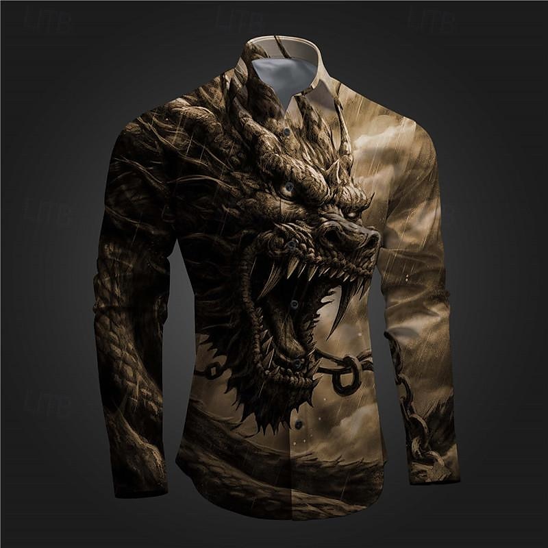 Homme Dragon Chemise Chemise boutonnée manche longue Abstrait Sous-culturel Usage quotidien Sortie Printemps Col rabattu Imprimer Bouton bas Rouge Bleu Bleu Encre Violet Vert de 2025 ? $26.99 –P10