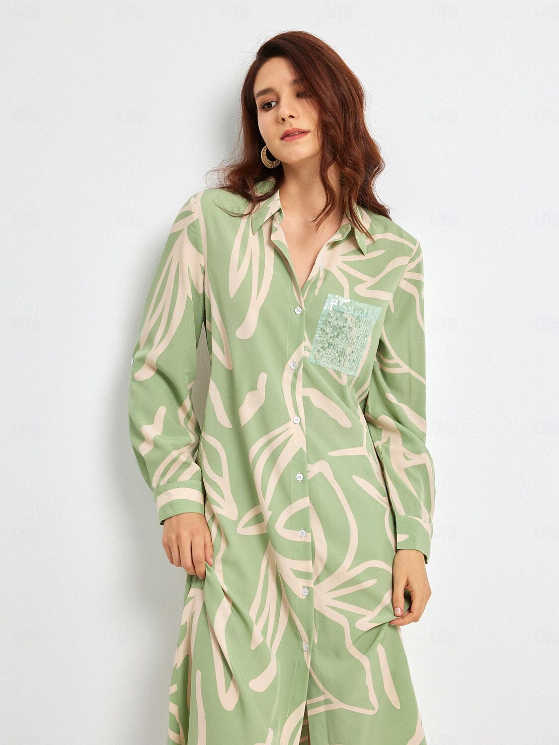 vestido camisa floral simples com lantejoulas de 2025 por $5.59 –P5