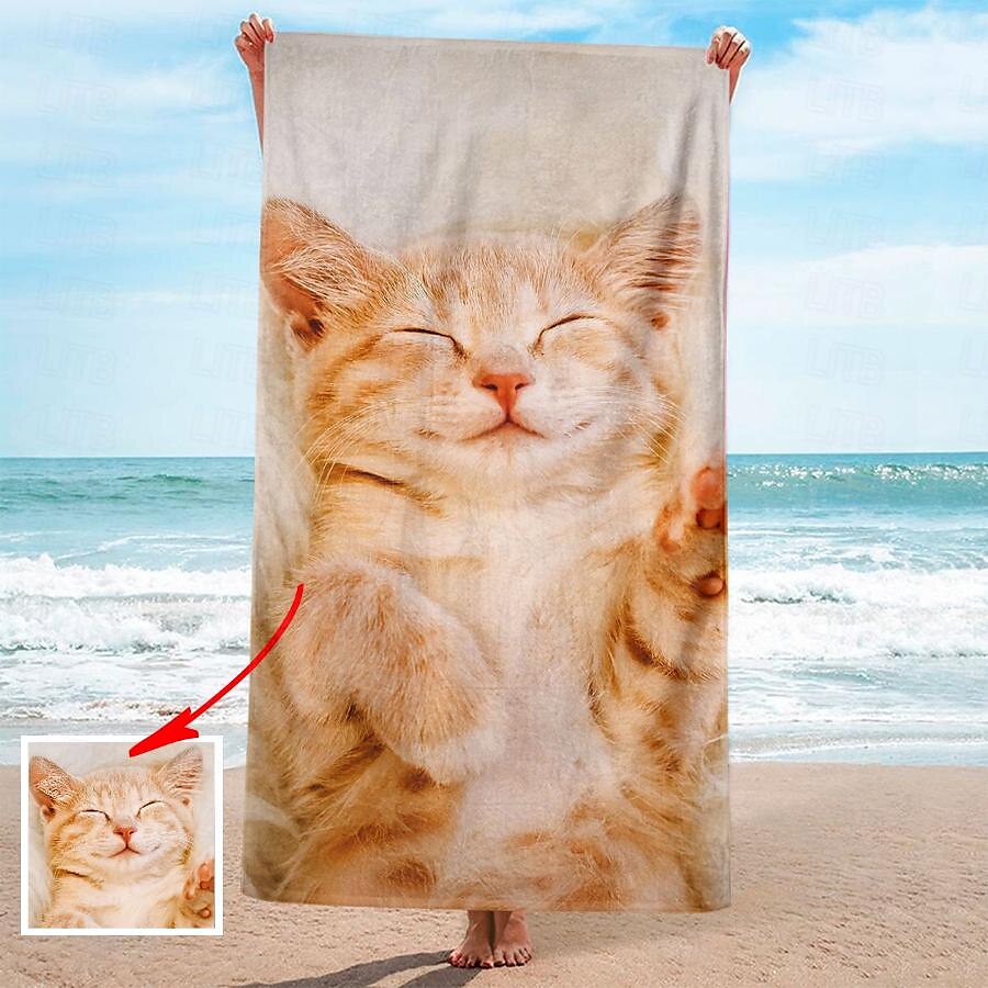 Serviettes de plage personnalisées avec photo serviette de bain serviettes de plage personnalisées avec photo cadeau personnalisé pour la famille ou les amis 31"63" (impression recto seulement) de 2025 ? $26.99 –P7