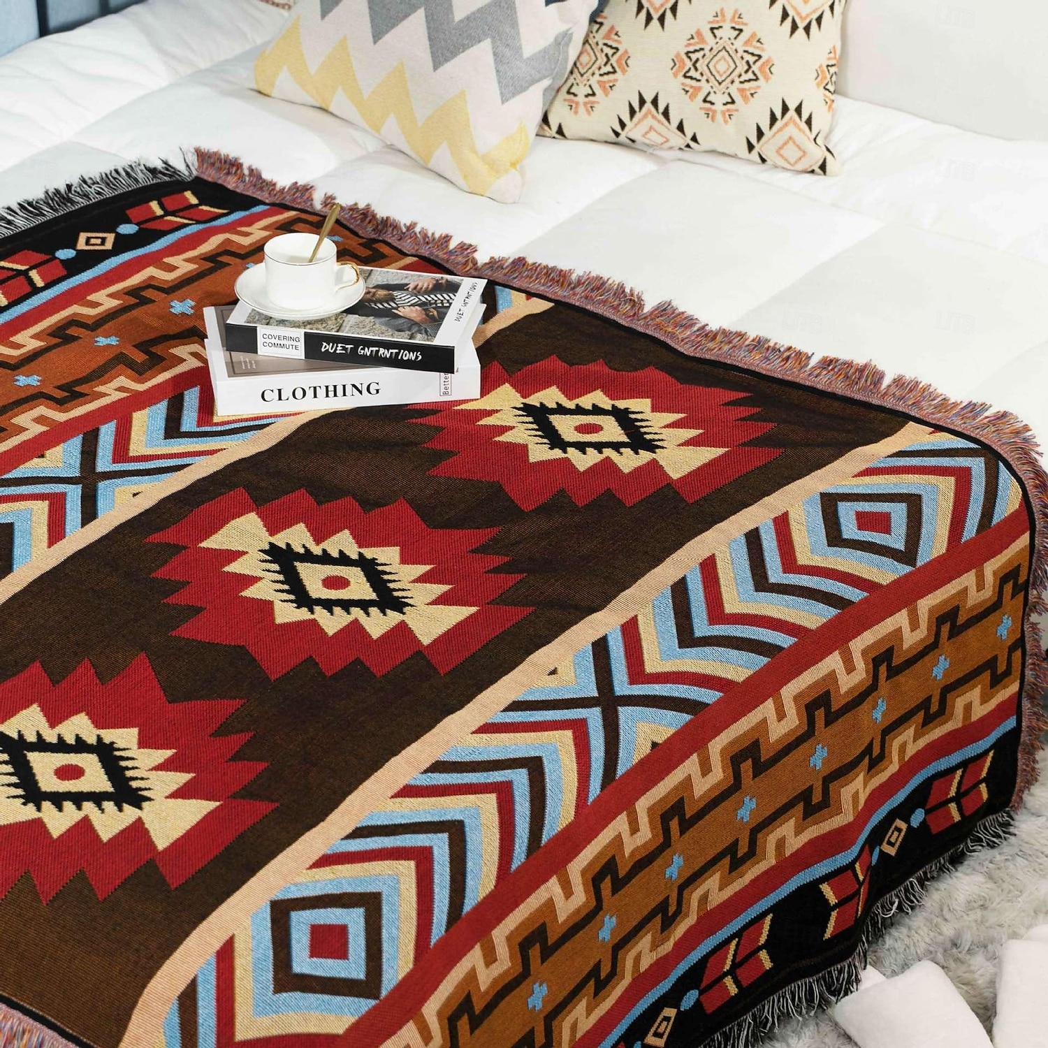 etniska bohemiska mexico filtar utomhus strand picknick filt randig boho linne säng filtar rutig soffa mattor resematta tofsar 2025 - $22.99 –P2