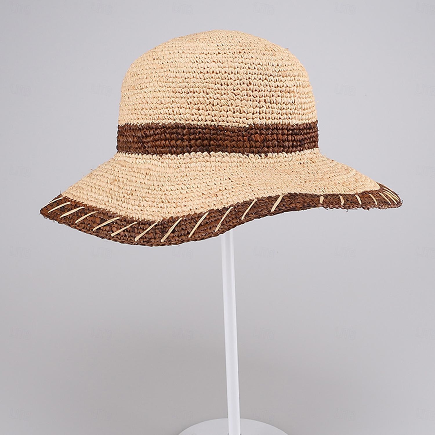 Hüte Strohfaser-Eimerhut Strohhut Sonnenhut Hochzeit Strand elegant einfach mit Spleißkopfbedeckung Kopfbedeckung 2025 - $17.99 –P2