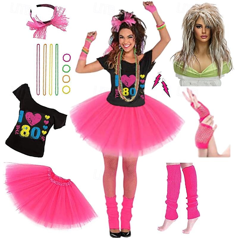Disco Años 80 Y2K Falda Accesorios T-Shirt Retro Sin Cuello Mujer Chica Fiesta y Noche Discoteca Desfile del orgullo Adulto Más Accesorios Primavera verano 2025 - $54.99 –P18