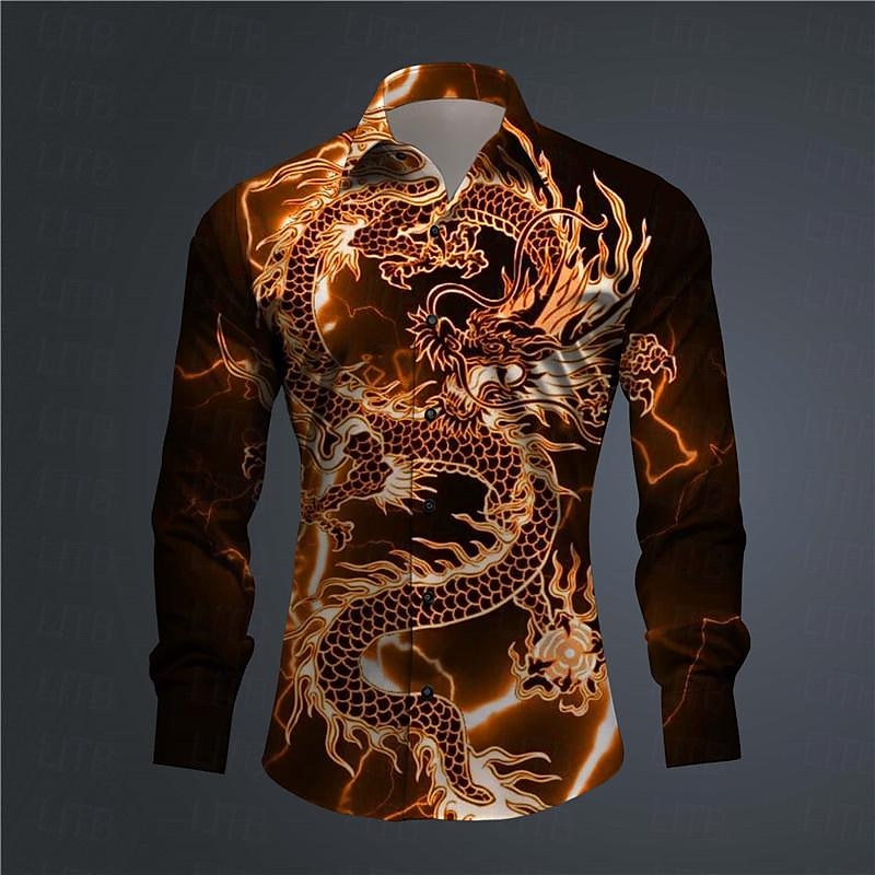 Homme Dragon Chemise Chemise boutonnée manche longue Abstrait Usage quotidien Sortie Printemps Col rabattu Imprimer Bouton bas Noir Jaune Rose Claire Rouge Bleu Roi de 2025 ? $26.99 –P9
