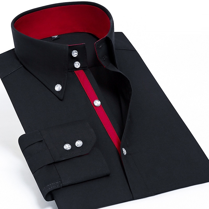 Herren Hemd Hemd mit Spearpoint-Kragen Oberhemd Glatt Hochzeit Party Schwarz Weiß Rote Marineblau Langarm Kargen Frühling & Herbst Bekleidung Button-Down 2025 - $27.99 –P3
