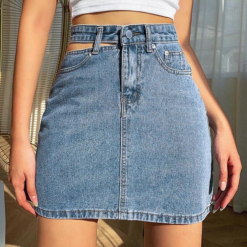 Pentru femei Fustă Bodycon Modă Casual Mini Talie Înaltă Fuste Mată Buzunar Stradă Dată Albastru piscină Vară Denim 2025 - $23.99 –P3