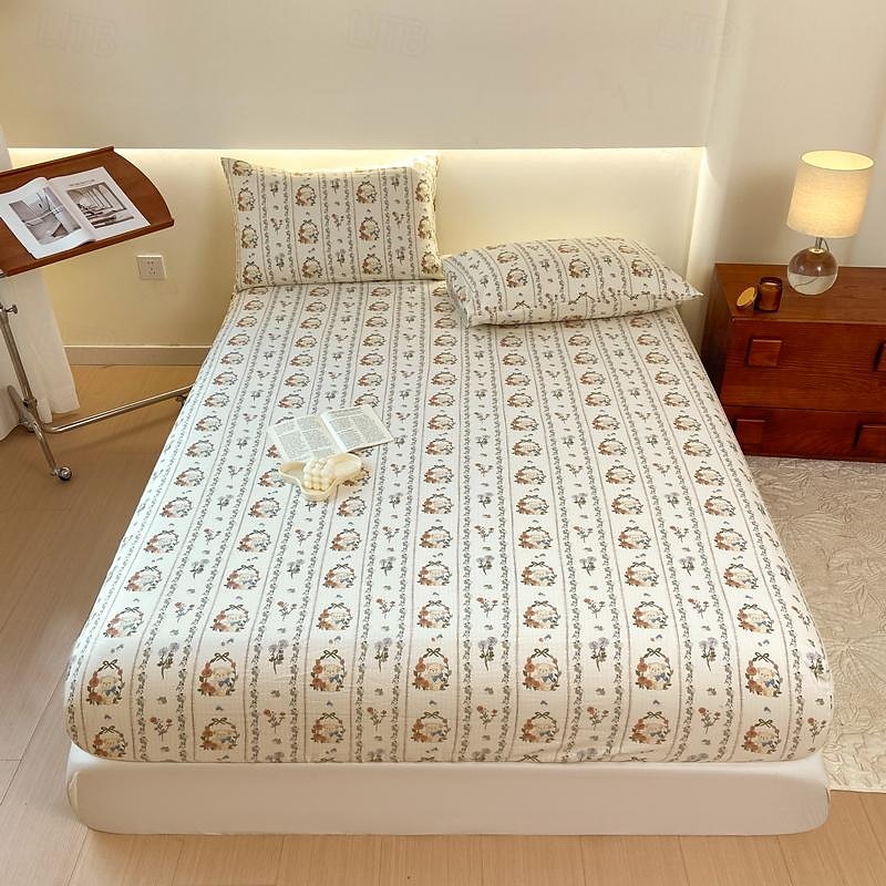 Lençol de cama 100% algodão de 1 unidade com capa de cama de flores pequenas fragmentadas capa de colchão elástica para cama de casal de luxo individual ou dupla disponível em vários tamanhos de 2025 por $22.99 –P3