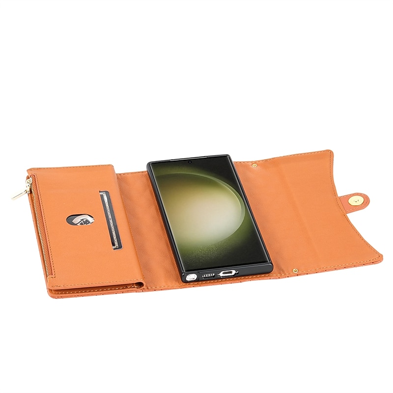 телефон Кейс для Назначение SSamsung Galaxy S24 S23 S22 S21 S20 Ultra Plus FE А53 S25 Ультра Кошелек для карт Молния Полная защита тела с ремешком Ретро Геометрический рисунок ТПУ Кожа PU 2025 - $28.99 –P18