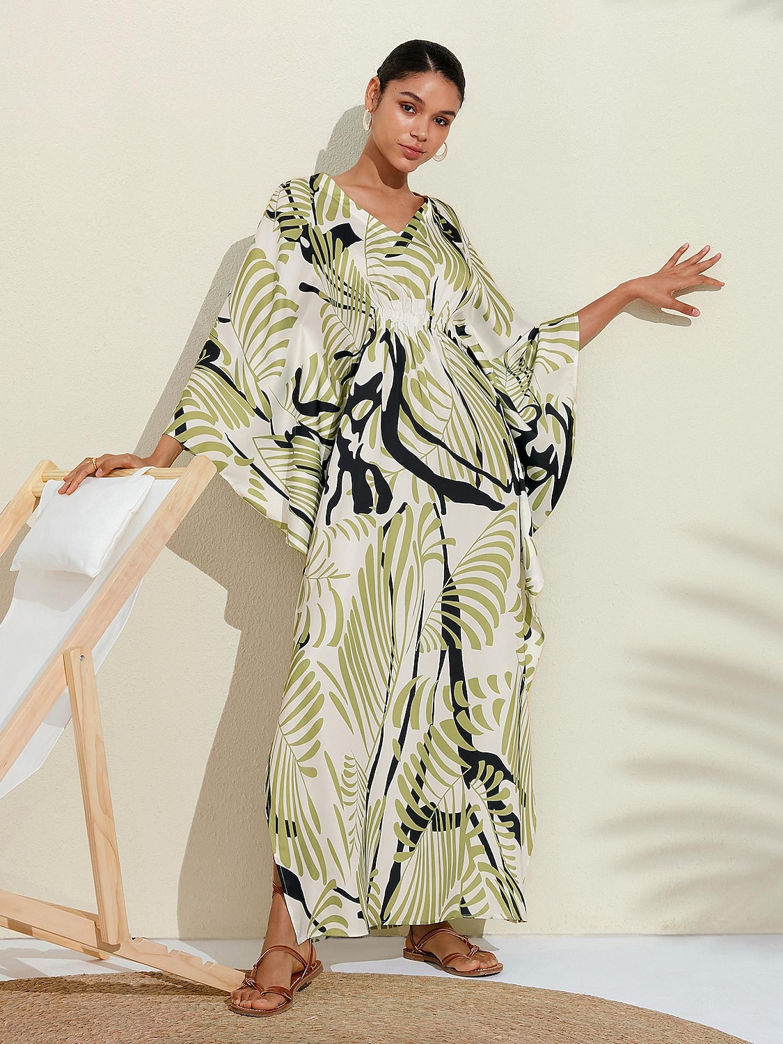 Satin Floral V Neck Maxi Dress Kaftan Dress 2024 - $48.99 –P8