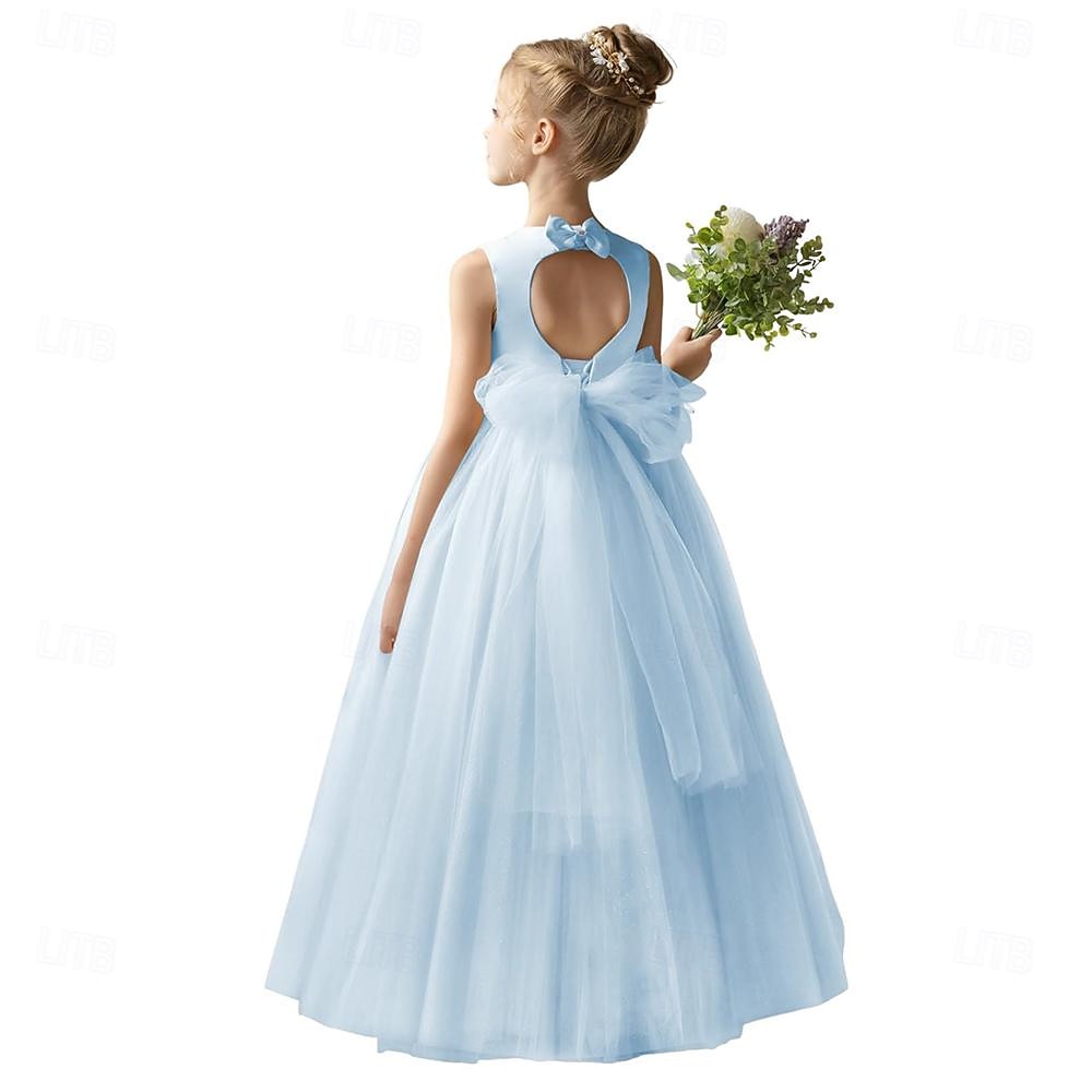 Barn Jente Blomsterjente kjole Festkjole Helfarge Ermeløs Bryllup jubileum Fest Mote Bedårende Daglig Polyester Vår Høst Vinter 2-12 år Hvit Champagne Gul 2025 - $53.99 –P7