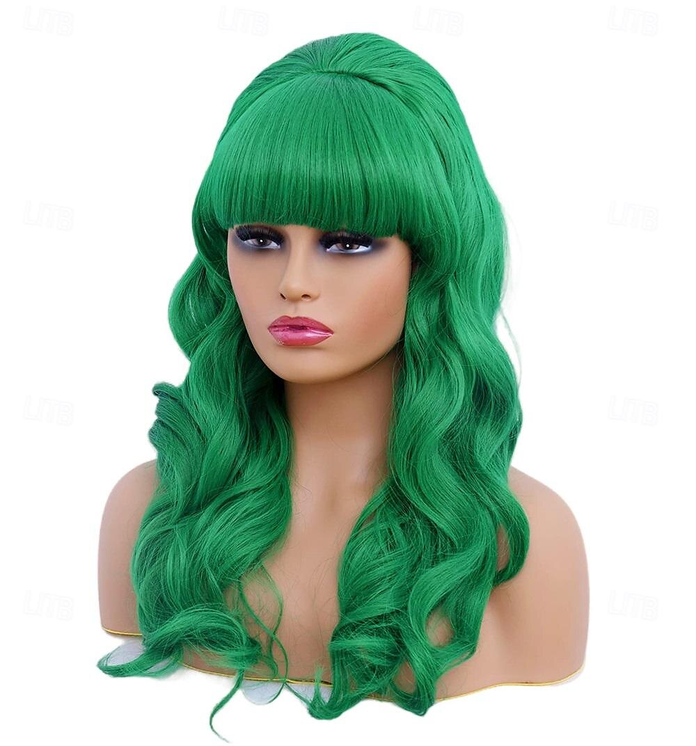 Lange braune Mischperücke mit Pony Retro Bouffant Duttperücken passend zu 80er Kostümen oder Karneval Partys Halloween Perücken 2025 - $23.99 –P10