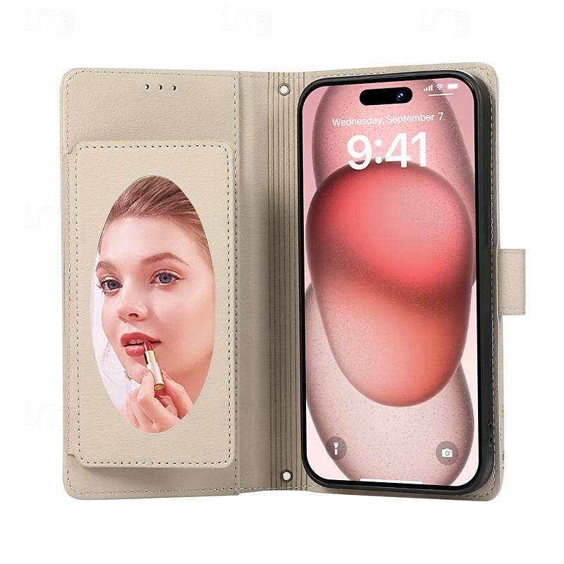 2025年 電話 ケース 用途 iPhone 16 iPhone 15 Pro Max iPhone 14 13 12 11 Pro Max Mini SE X XR XS Max 8 7 Plus ウォレットカードケース ミラー ジッパ- 全身保護 幾何学模様 TPU PUレザー コレクション – $18.99 –P8