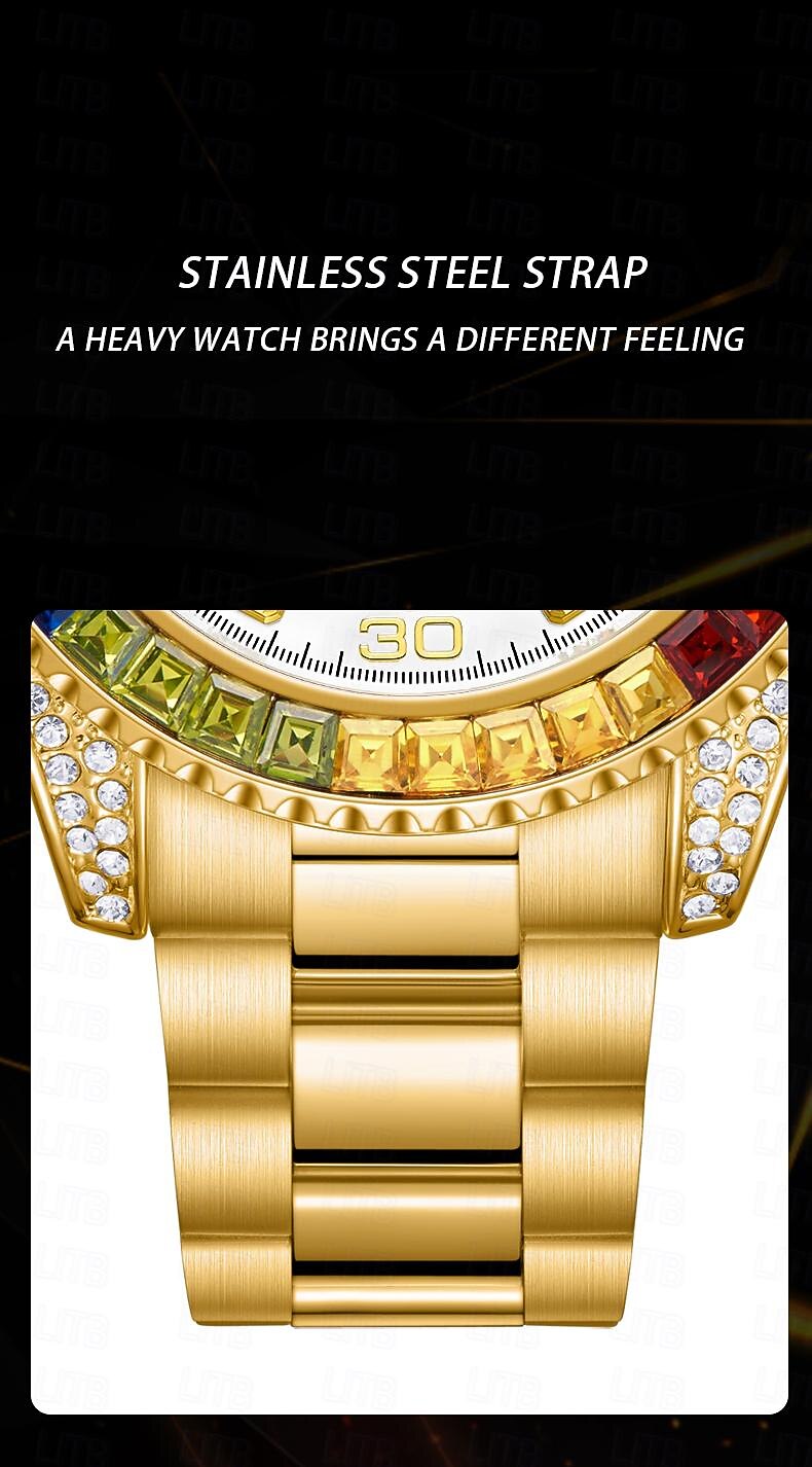 ONOLA Luxury Iced Watches Men Automatic Date Multifunctional Steel Clocks Fashion Rainbow Diamond Quartz Wristwatch 2025 - $48.99 –P11