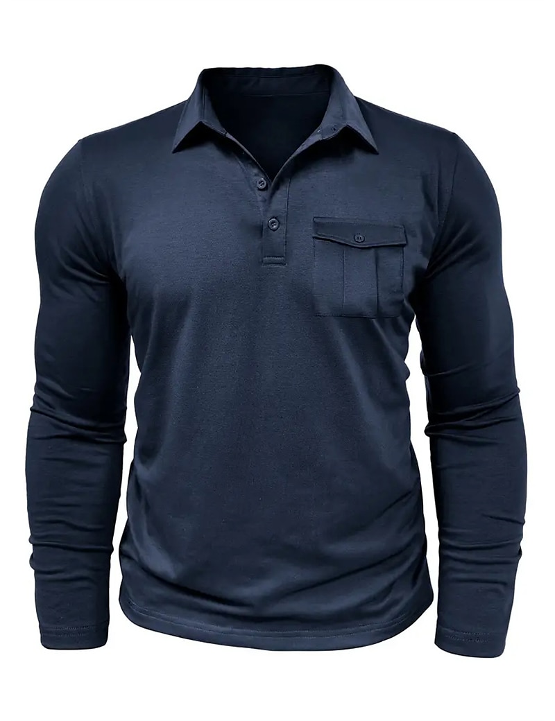 Herren Poloshirt Polos mit Knöpfen Casual Sport Kargen Langarm Modisch Basic Glatt Taste Tasche Frühling & Herbst Regular Fit Schwarz Weiß Armeegrün Rote Marineblau Dunkelgrün Poloshirt 2025 - $22.99 –P20