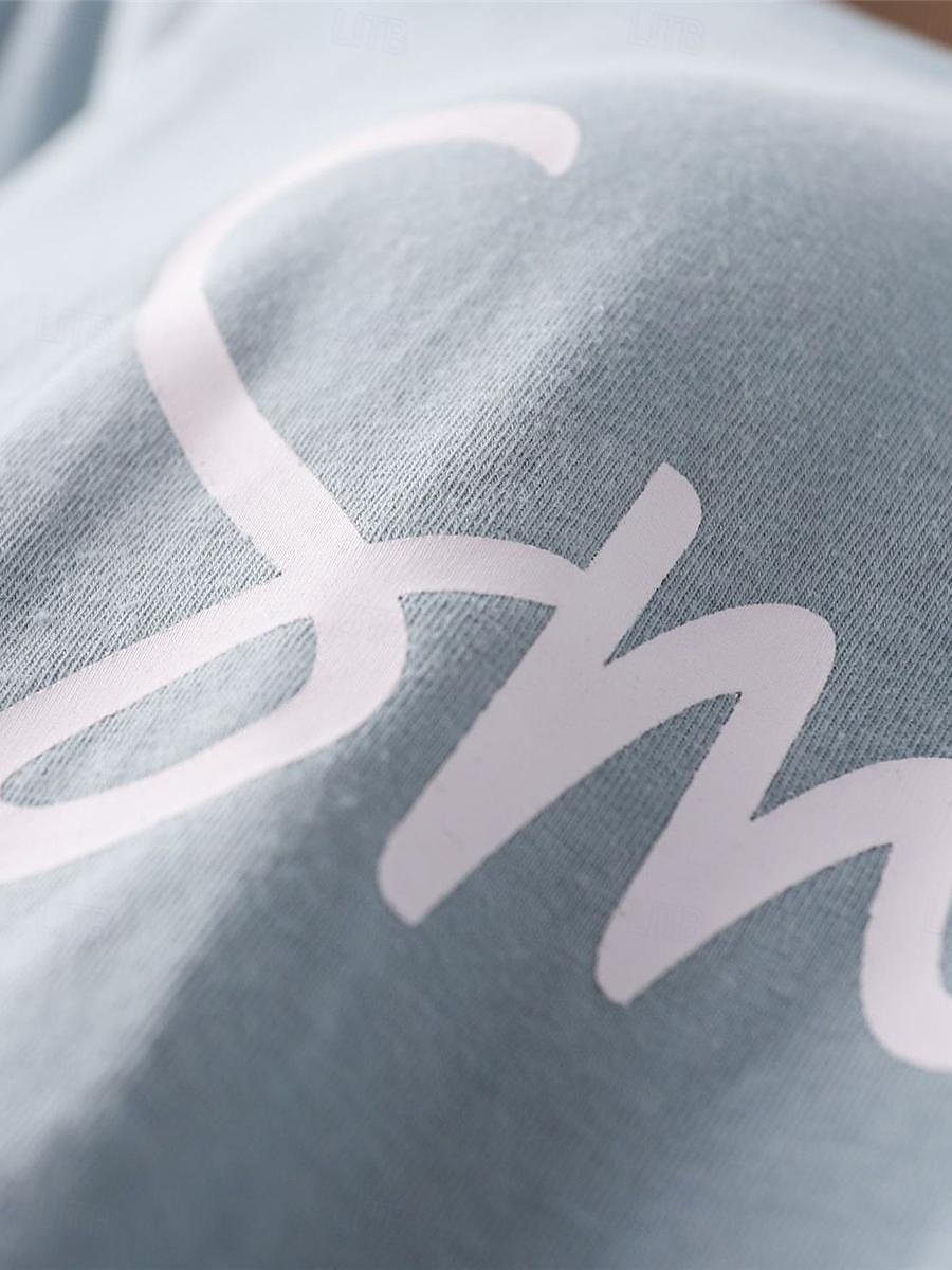 kvinnors pyjamasset brev mode komfort hem daglig säng bomull andas rund hals långärmad t-shirt t-shirt byxa bröstkuddar sommar vår hem outfits 2025 - $25.99 –P15