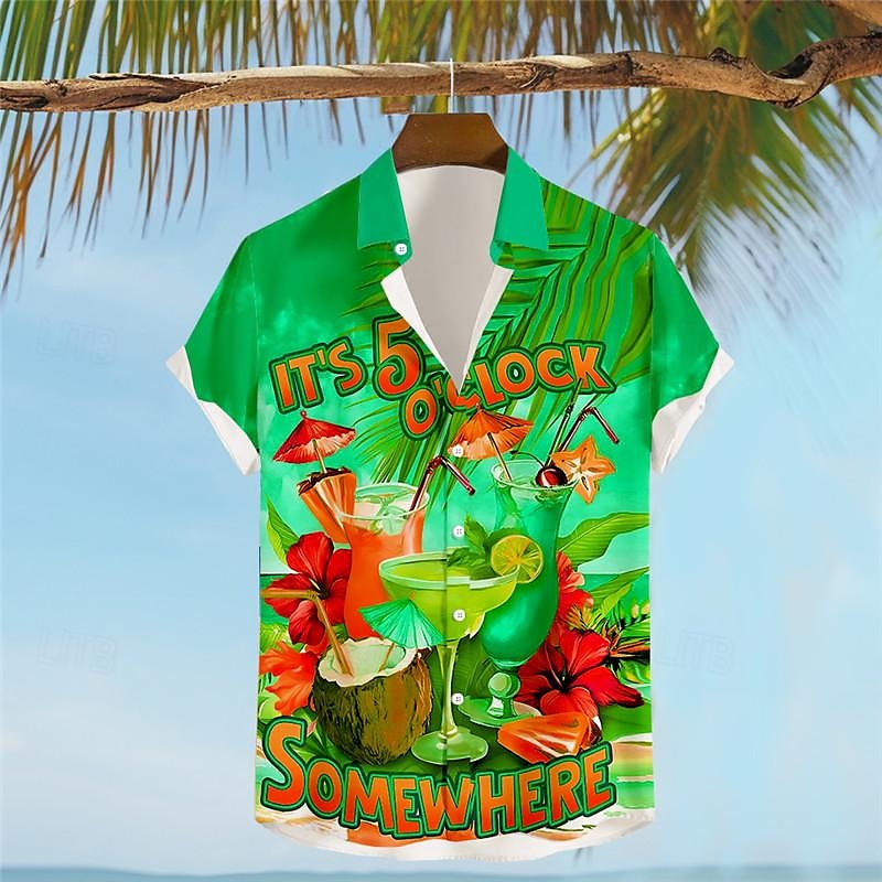 Men's Letter Parrot Drink Shirt Summer Hawaiian Shirt Aloha Shirt Short Sleeve Shirt Turndown Vacation Hawaiian Resort Style Outdoor Vacation Hawaiian Blue Sky Blue Purple S M L 2025 - $24.99 –P6