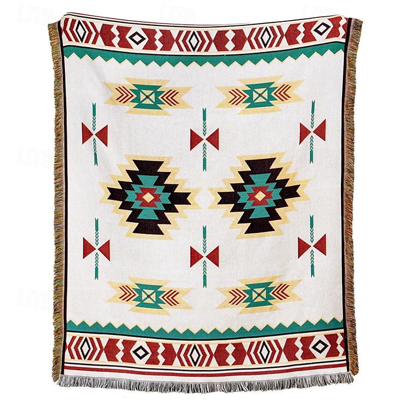 Boho-Mandala-Fadendecke, ländliche Geometrie, Sofa-Hängeteppich, gestrickte Sofadecke aus Baumwolle 2025 - $13.99 –P5