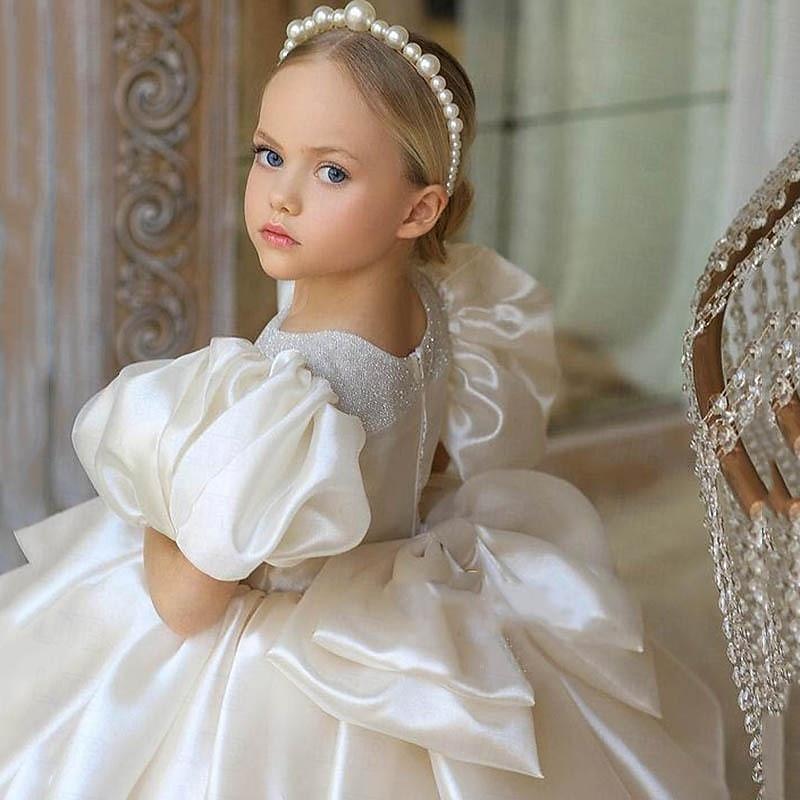 Infantil Para Meninas Vestido de daminha de honra Vestido de festa Côr Sólida Manga Longa Espetáculo Casamento Festa Com Transparência Princesa Doce Com Transparência Longuette Vestido da bainha de 2025 por $47.99 –P2