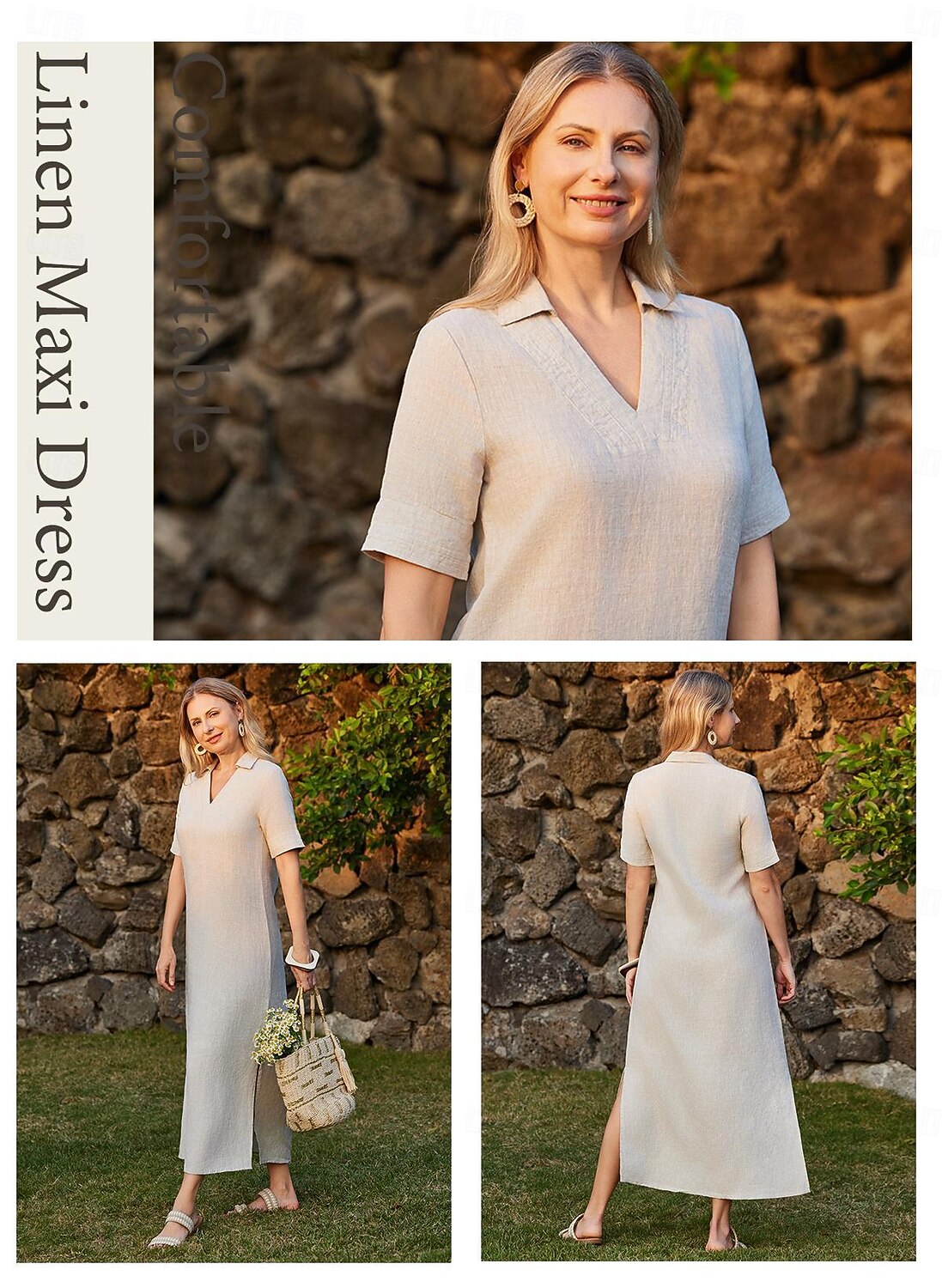 chinese dress ladies No.40 V Neckline Linen Day Dress in Stirling Plaid main image 1