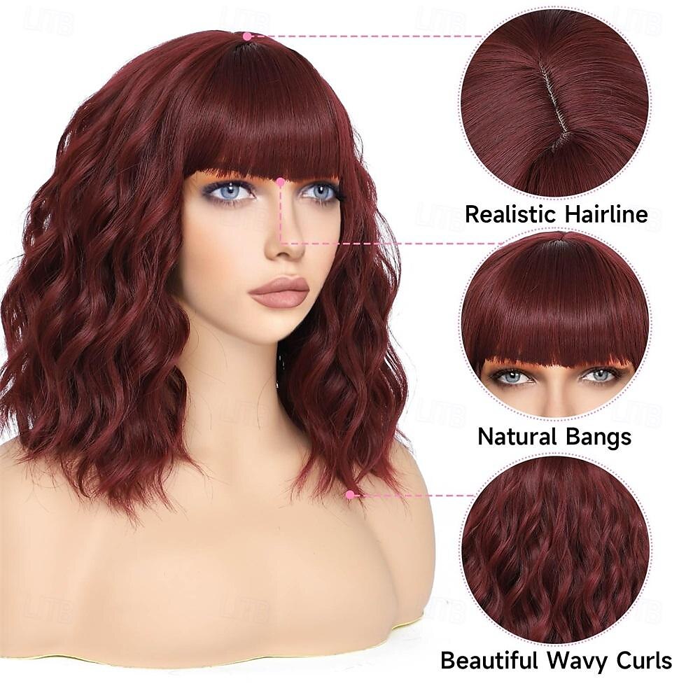 Bob Wig With Bangs Short Wavy Blue Wig Women Synthetic Colored Bachelorette Wigs Shoulder Length Party Halloween Christmas Fun Cosplay Wigs 2025 - $26.99 –P10