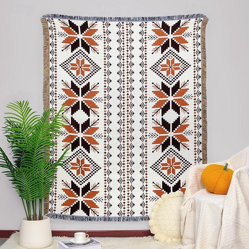 Boho-Mandala-Fadendecke, ländliche Geometrie, Sofa-Hängeteppich, gestrickte Sofadecke aus Baumwolle 2025 - $13.99 –P8