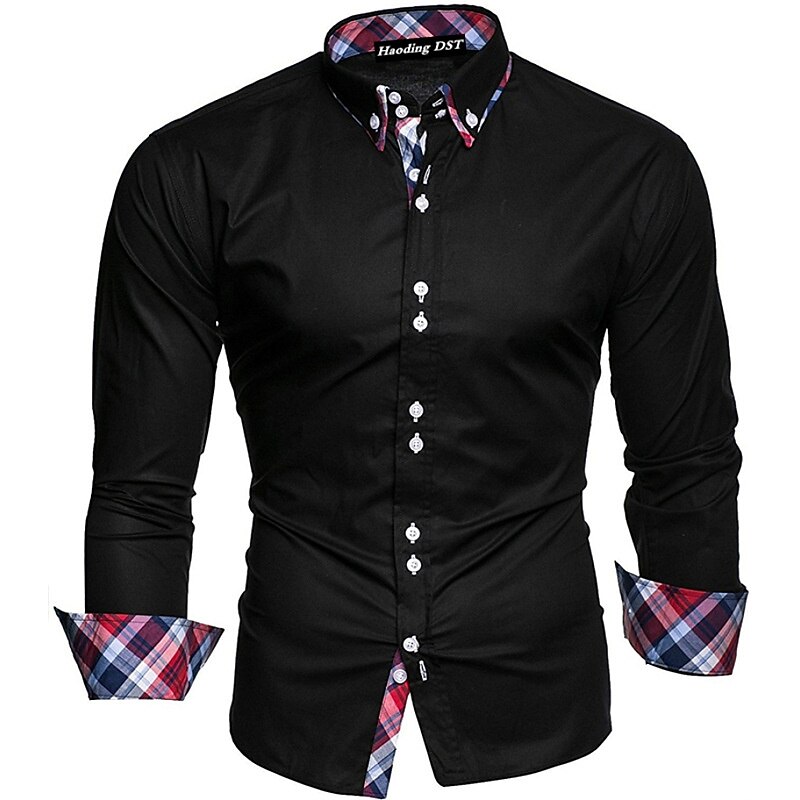 Herren Oberhemd Knopfhemd Schwarz Weiß Wein Langarm Farbblock Umlegekragen Frühling & Herbst Hochzeit Täglich Bekleidung Hemden mit Kragen 2025 - $16.49 –P1