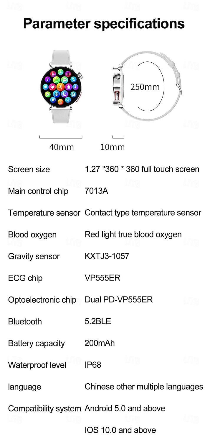 2025年 iMosi ECG PPG女性用スマートウォッチ 1.27インチフルタッチスクリーンBluetooth通話温度モニターペドメーターAndroid iOS対応ハンズフリー通話防水IP68  コレクション – $78.99 –P20