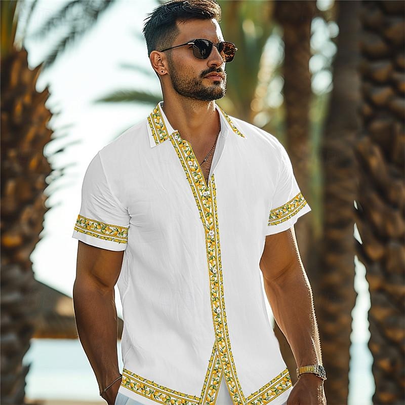 Men's Lemon Shirt Summer Hawaiian Shirt Aloha Shirt Short Sleeve Shirt Turndown Vacation Hawaiian Outdoor Vacation Hawaiian Black White Pink S M L 2025 - $24.99 –P6