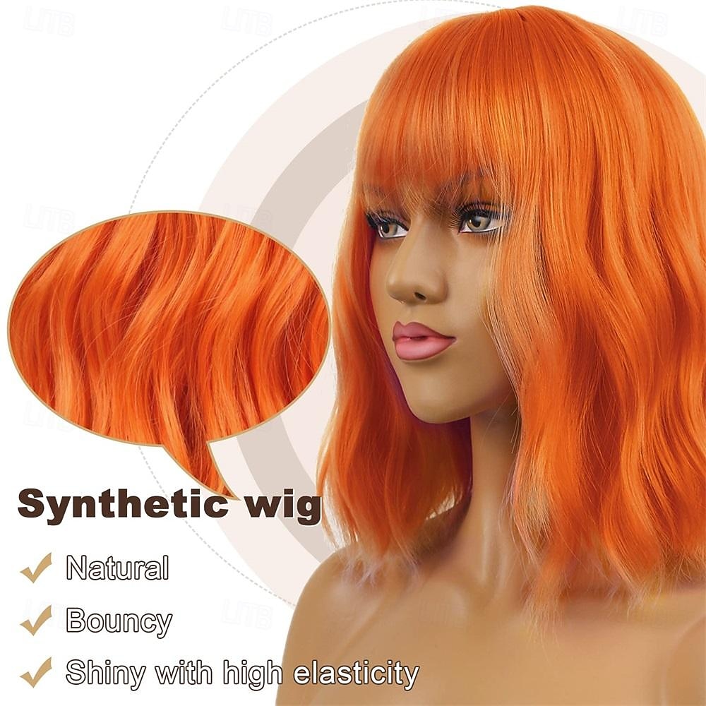 Dark Green Short Bob Wigs with Bangs for Women Loose Wavy Wig Curly Wavy Shoulder Length Bob Synthetic Cosplay Wig for Girl Colorful Costume Wigs St.Patrick's Day Wigs Halloween Wigs 2026 - $18.49 –P14